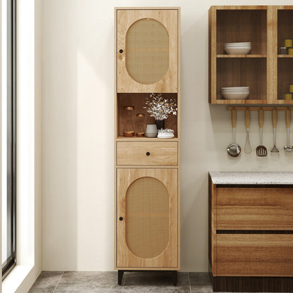 67 Inch Tall Bathroom Cabinet, PE Rattan, 2 Doors, Natural Floor Cabinets at Gallery Canada