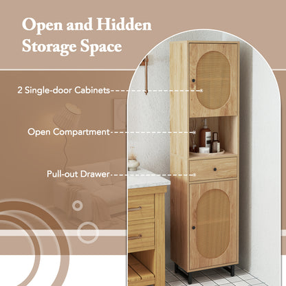 67 Inch Tall Bathroom Cabinet, PE Rattan, 2 Doors, Natural Floor Cabinets at Gallery Canada
