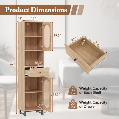 67 Inch Tall Bathroom Cabinet, PE Rattan, 2 Doors, Natural Floor Cabinets at Gallery Canada