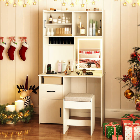 67 Inches Tall Vanity Set with Mirror Makeup Dressing Table with Charging Station, White Makeup Vanities White at Gallery Canada