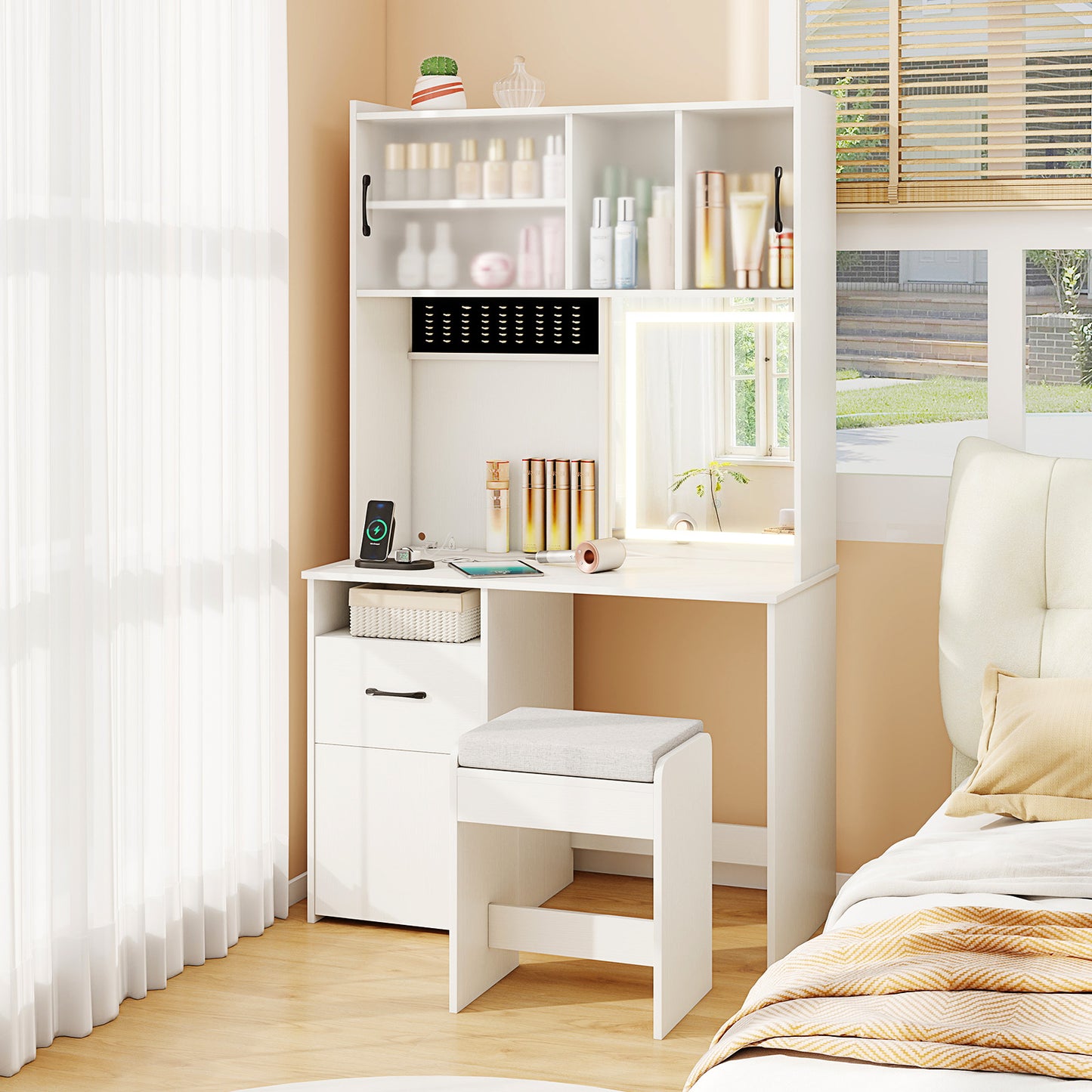 67 Inches Tall Vanity Set with Mirror Makeup Dressing Table with Charging Station, White Makeup Vanities at Gallery Canada