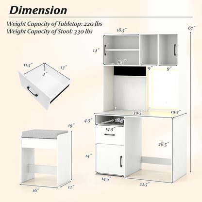 67 Inches Tall Vanity Set with Mirror Makeup Dressing Table with Charging Station, White Makeup Vanities at Gallery Canada
