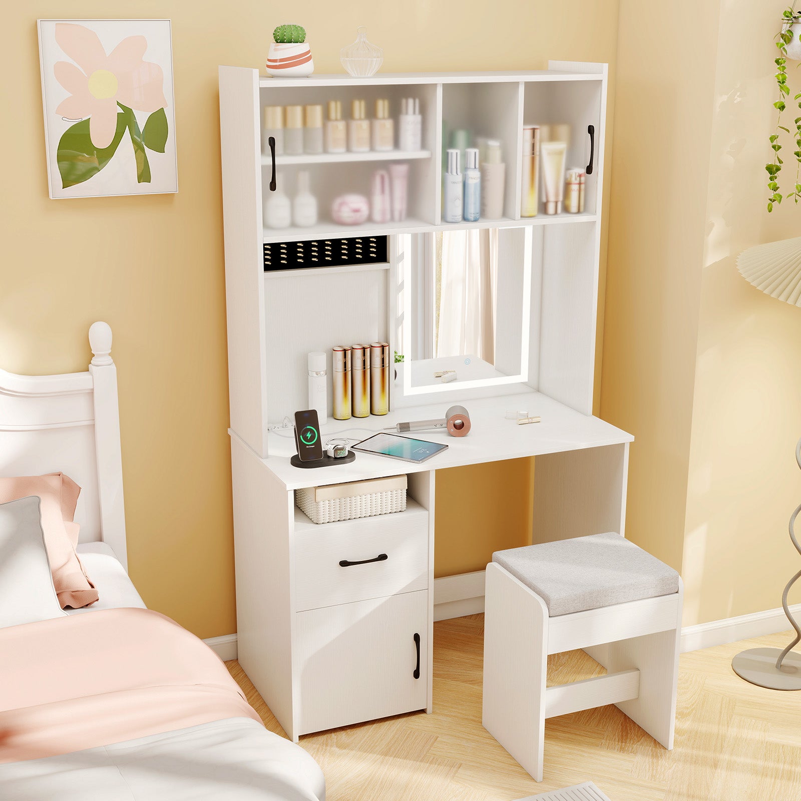 67 Inches Tall Vanity Set with Mirror Makeup Dressing Table with Charging Station, White Makeup Vanities at Gallery Canada