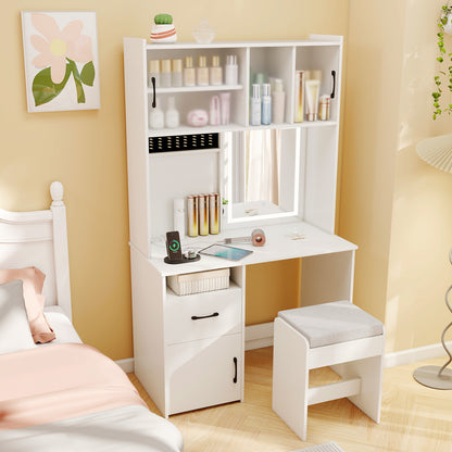 67 Inches Tall Vanity Set with Mirror Makeup Dressing Table with Charging Station, White Makeup Vanities at Gallery Canada