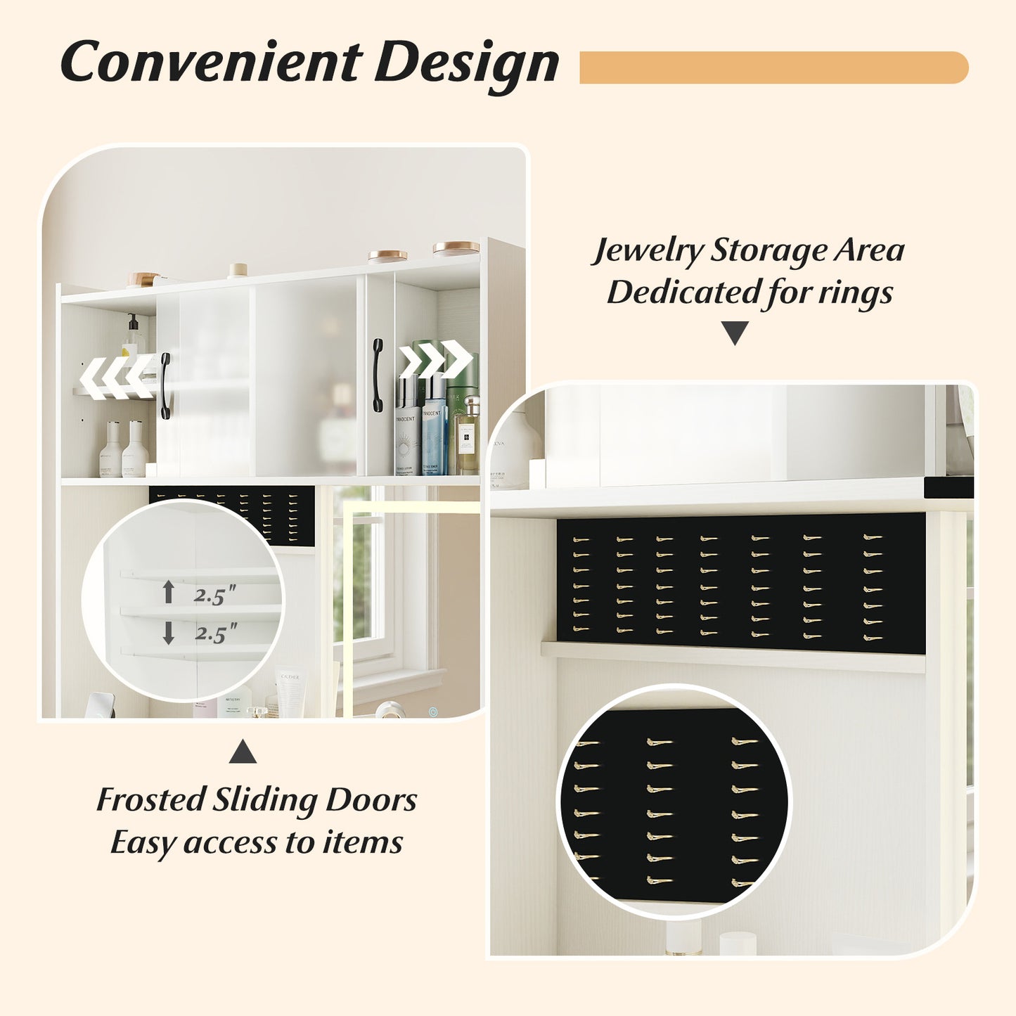 67 Inches Tall Vanity Set with Mirror Makeup Dressing Table with Charging Station, White Makeup Vanities at Gallery Canada