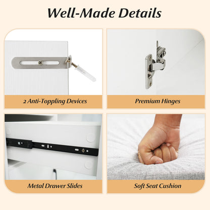 67 Inches Tall Vanity Set with Mirror Makeup Dressing Table with Charging Station, White Makeup Vanities at Gallery Canada