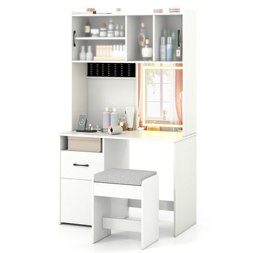 67 Inches Tall Vanity Set with Mirror Makeup Dressing Table with Charging Station, White