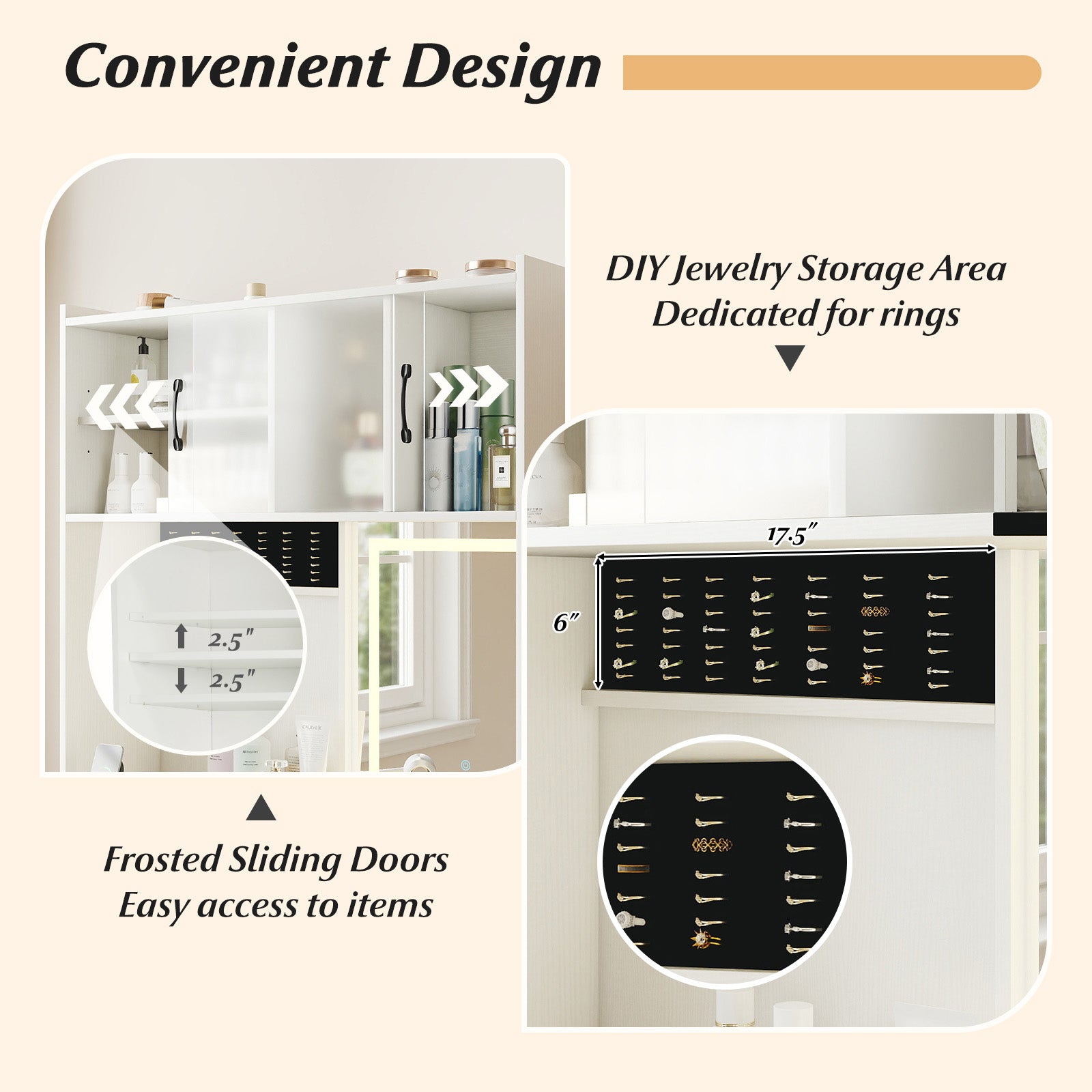 67 Inches Tall Vanity Set with Mirror Makeup Dressing Table with Charging Station, White Makeup Vanities at Gallery Canada