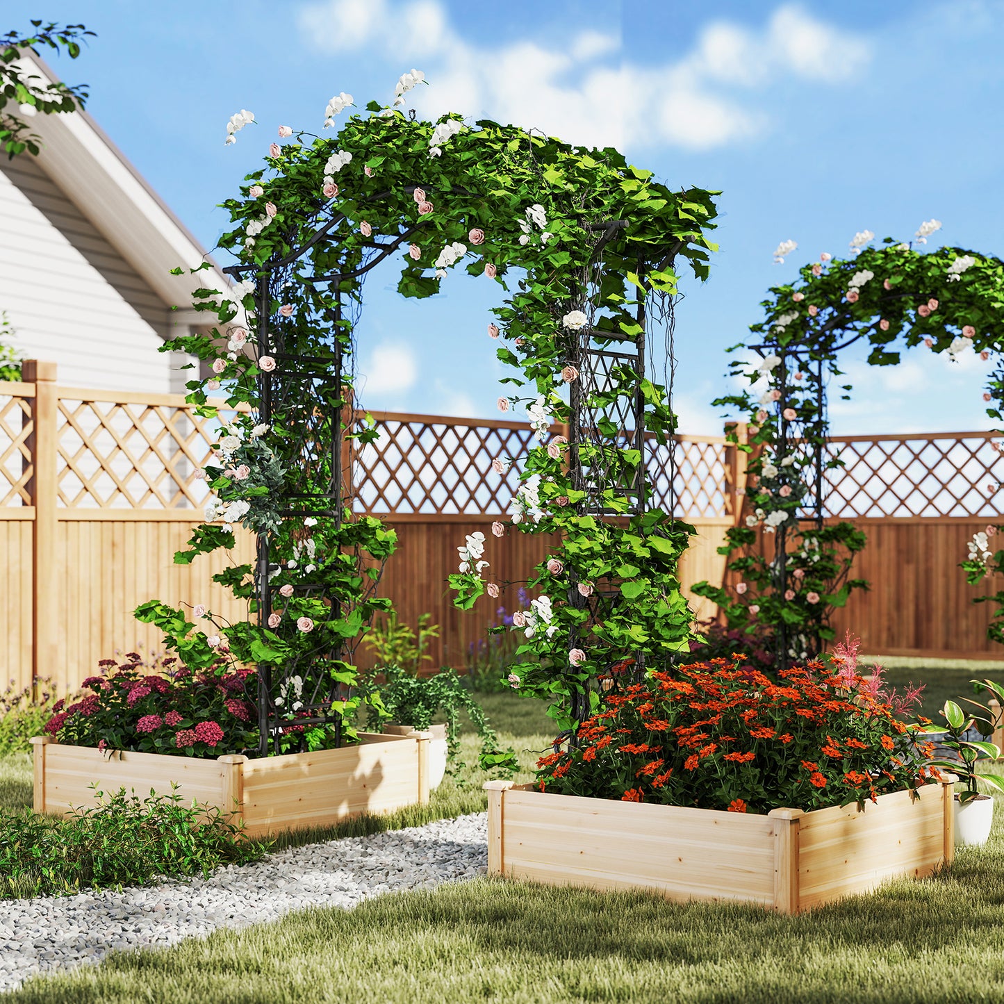 67 x 83 Inch Garden Arch Trellis Metal Pergola Arbor for Climbing Plants, Black Outdoor Decor at Gallery Canada