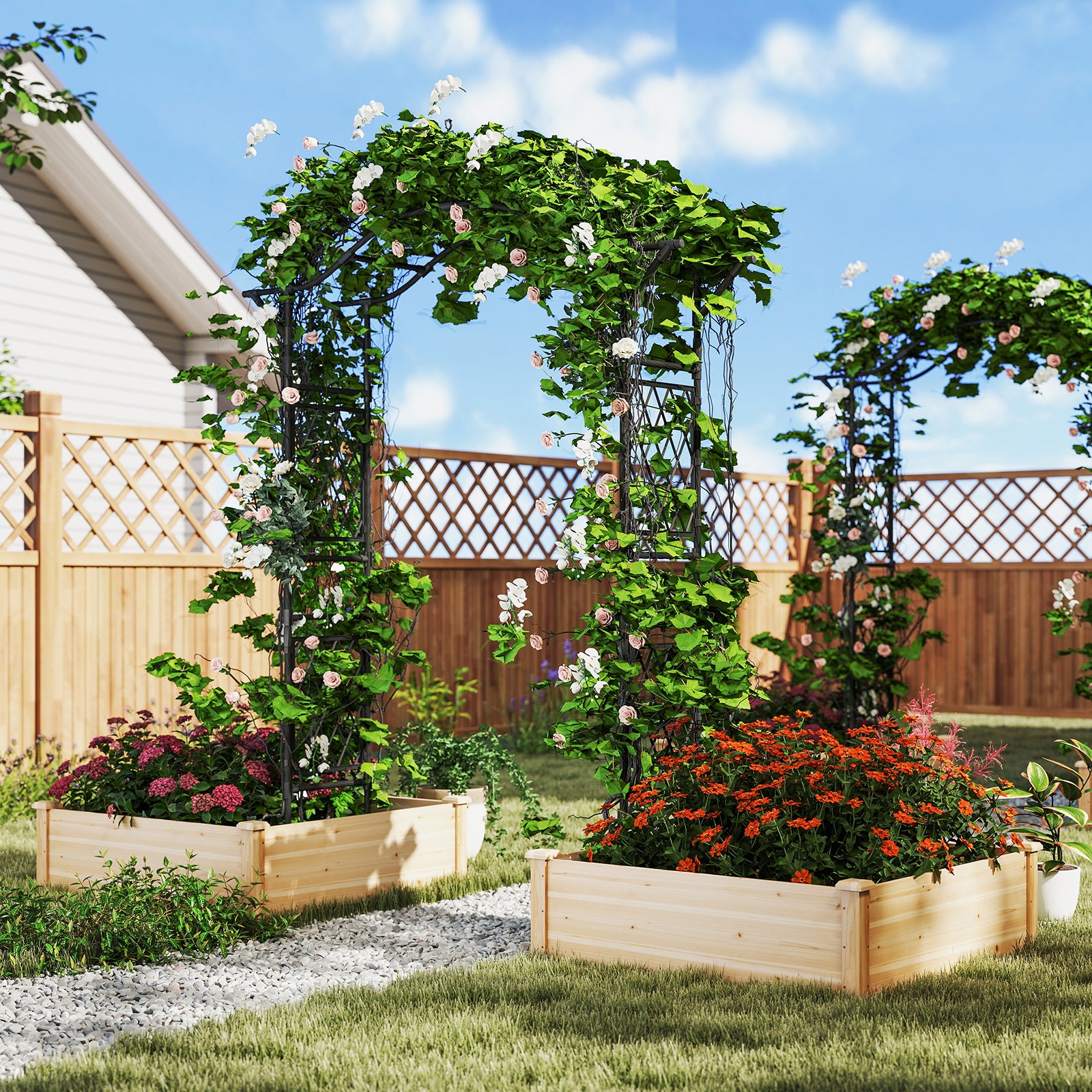 67 x 83 Inch Garden Arch Trellis Metal Pergola Arbor for Climbing Plants, Black Outdoor Decor at Gallery Canada