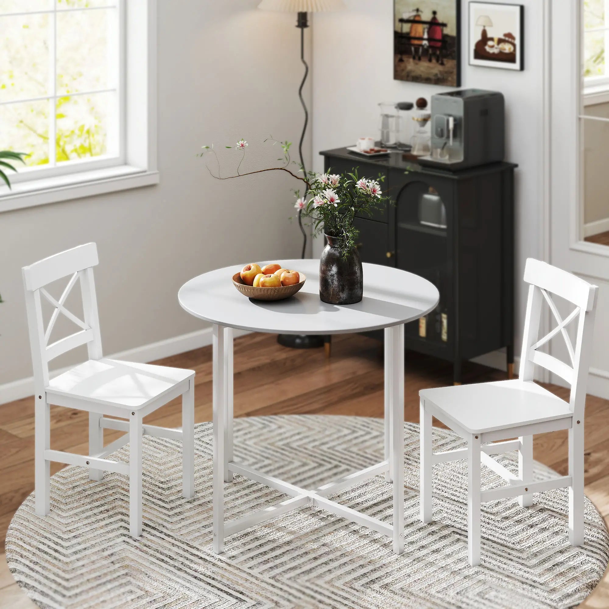 Wooden Dining Chairs Set of 2, Cross Back, White Dining Chairs at Gallery Canada