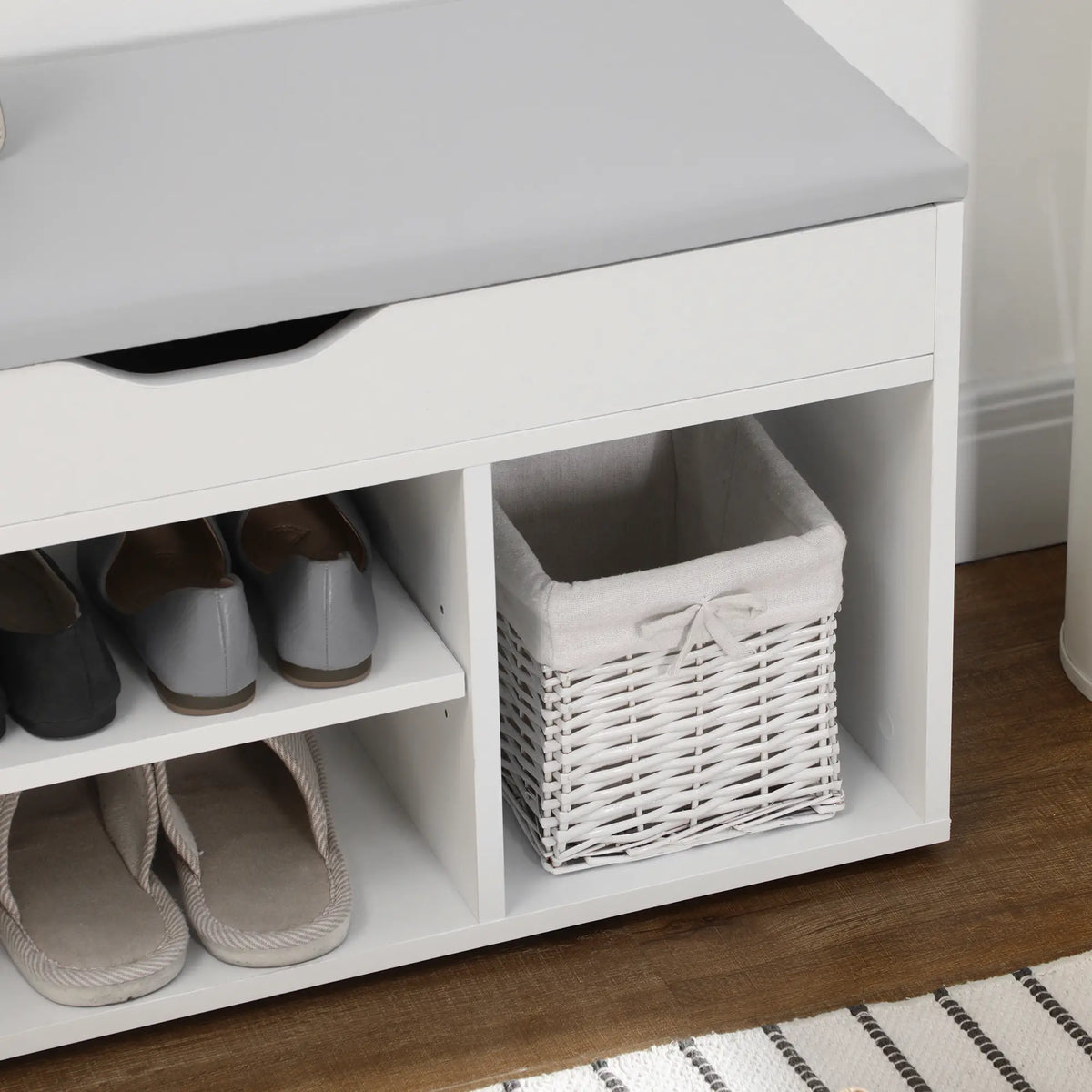 Shoe Bench Entryway Storage Rack, Padded Cushion, White Storage Ottomans & Benches at Gallery Canada