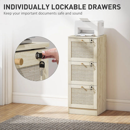 3 Drawer Filing Cabinet with Lock, Boho File Cabinet, A4 Letter Size, Oak Office Cabinets & Cupboards at Gallery Canada