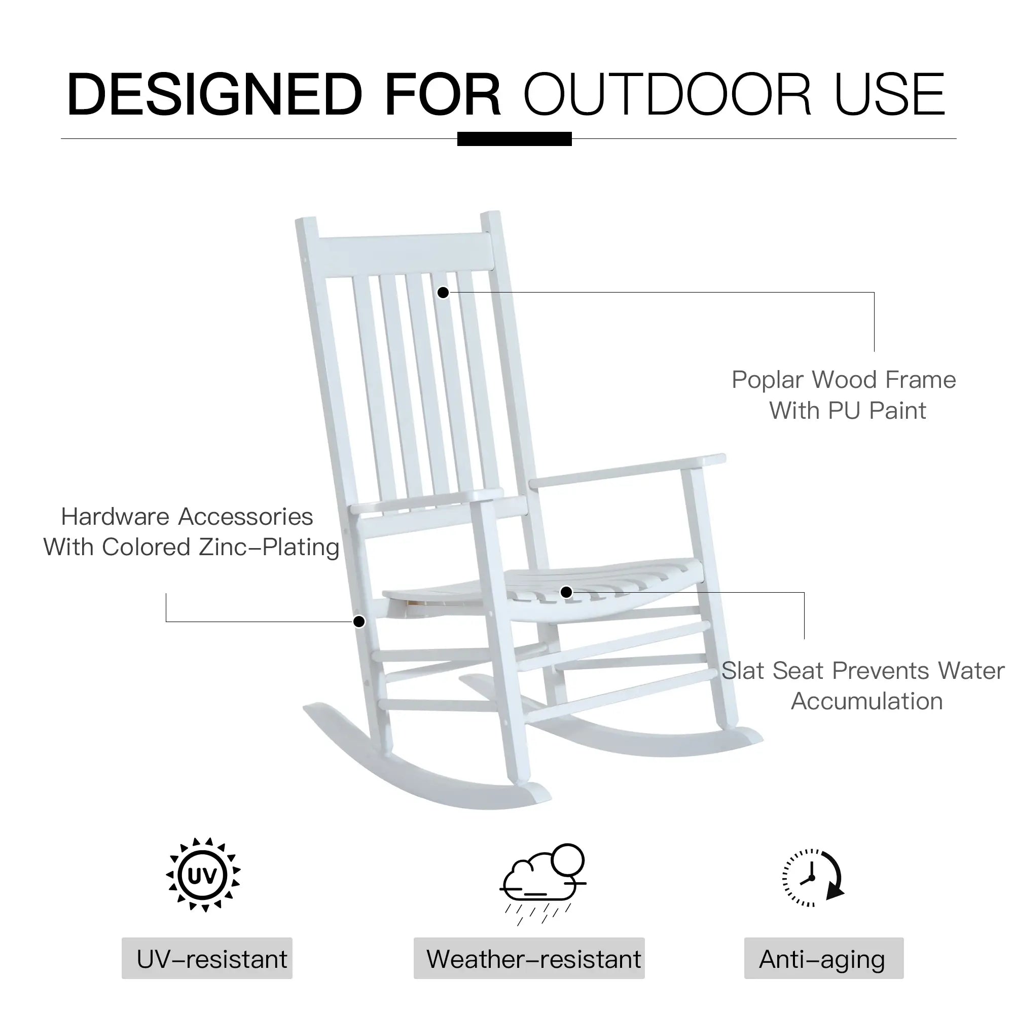 Wooden Porch Rocking Chair, Single Leisure Reclining Armchair, White Outdoor Rocking Chairs at Gallery Canada