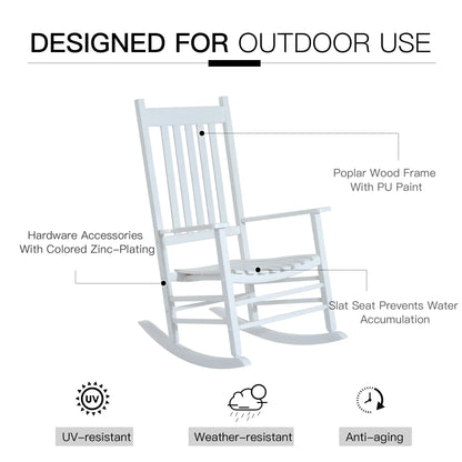 Wooden Porch Rocking Chair, Single Leisure Reclining Armchair, White Outdoor Rocking Chairs at Gallery Canada