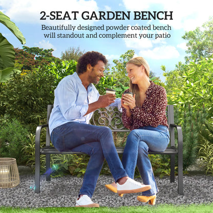 50 2-Seater Garden Bench, Outdoor Blossoming Pattern, Black Outdoor Benches at Gallery Canada