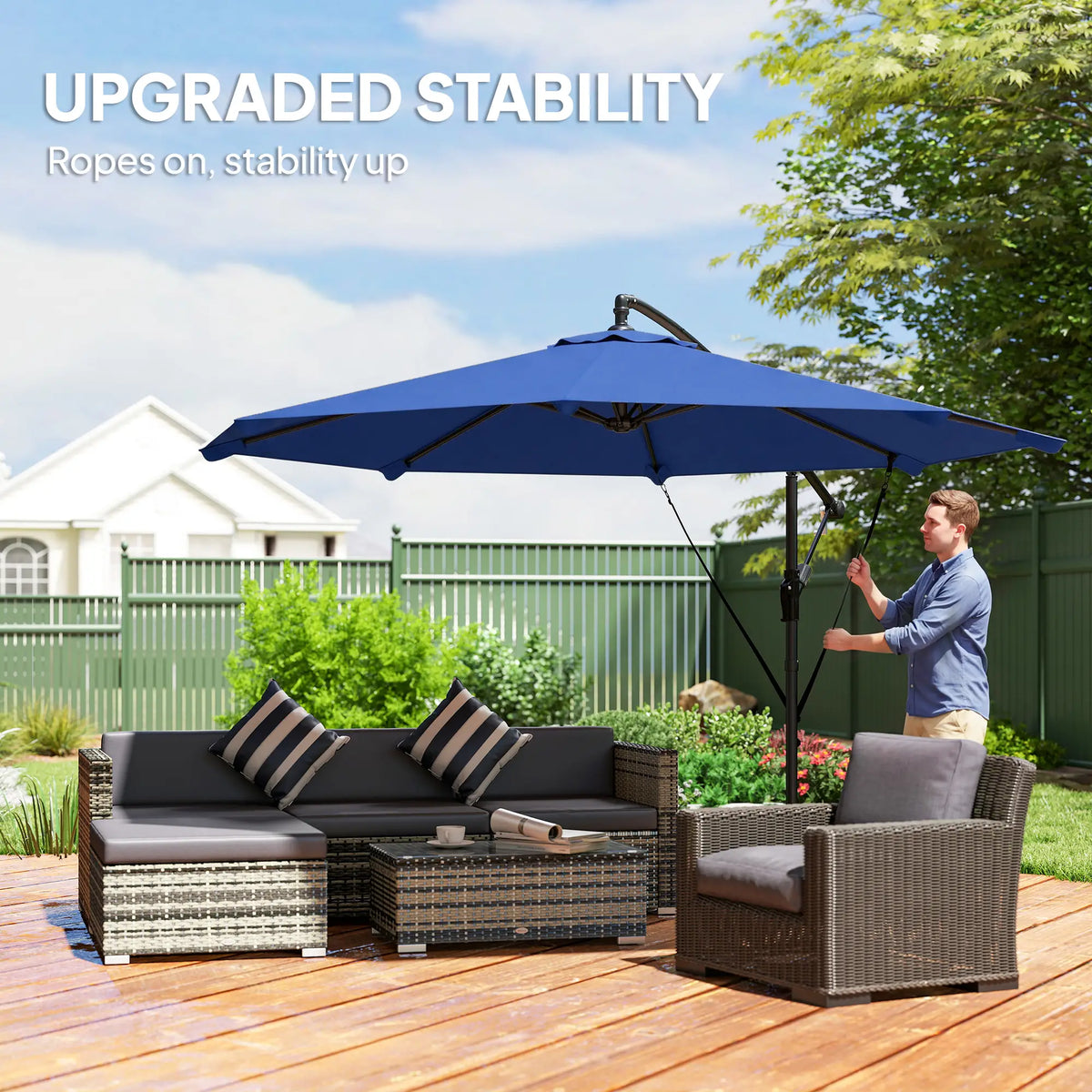 10FT Cantilever Patio Umbrella, With Cover And Wind Ropes, Navy Blue Offset Cantilever Umbrellas at Gallery Canada