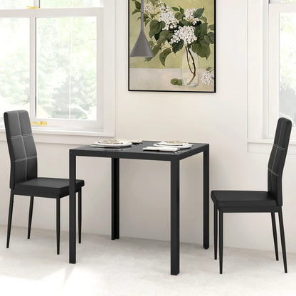 3-Piece Rectangular Glass Dining Table, Metal Frame, Faux Leather Chairs, Black Bar Sets at Gallery Canada