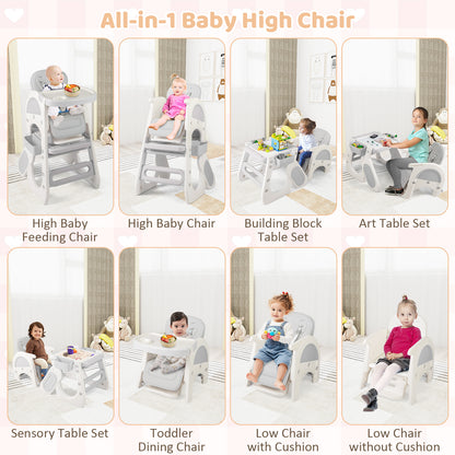 Convertible Baby High Chair with Double-layer Tray and Adjustable Backrest-Grey, Gray High Chairs at Gallery Canada