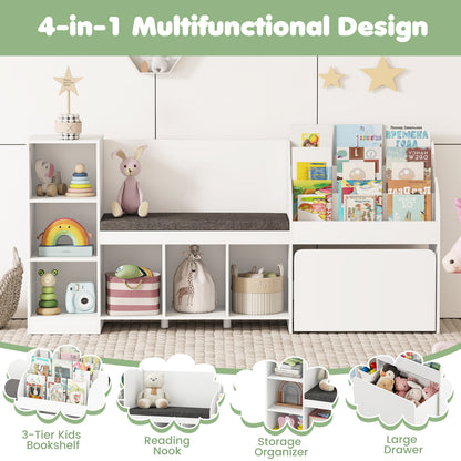 Kids Bookcase with Reading Nook 4-in-1 Standing Toy Organizer, White Kids Storage at Gallery Canada