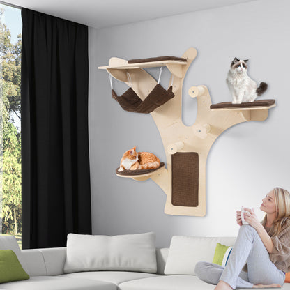 Wall-Mounted Cat Tower Cat Wall Shelves Furniture with Perch, Brown Cat Trees Condos & Scratchers at Gallery Canada