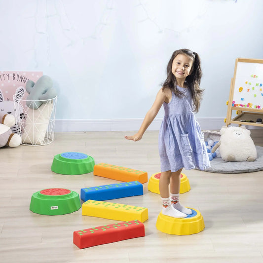 8pcs Balance Beam for Kids, 4 Sensory Pads, 4 Beams, Non-Slip, Stackable, Multicolored