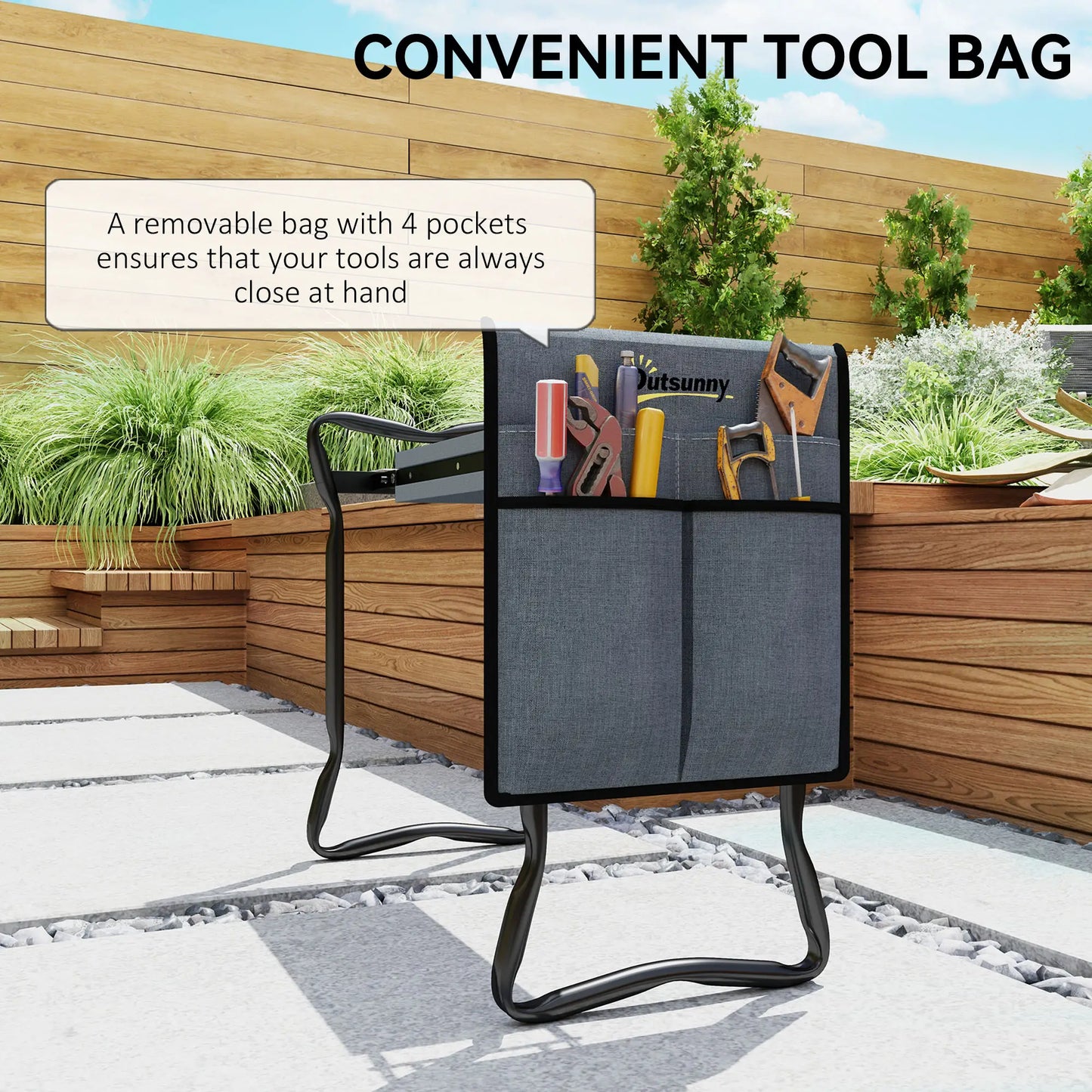 Foldable Garden Kneeler Seat, Thick EVA Foam Pad, Tool Pouch, Grey Garden Accessories at Gallery Canada
