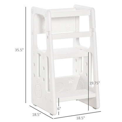 Toddler Kitchen Helper 2 Step Stool with Adjustable Height Platform and Safety Rail, White at Gallery Canada