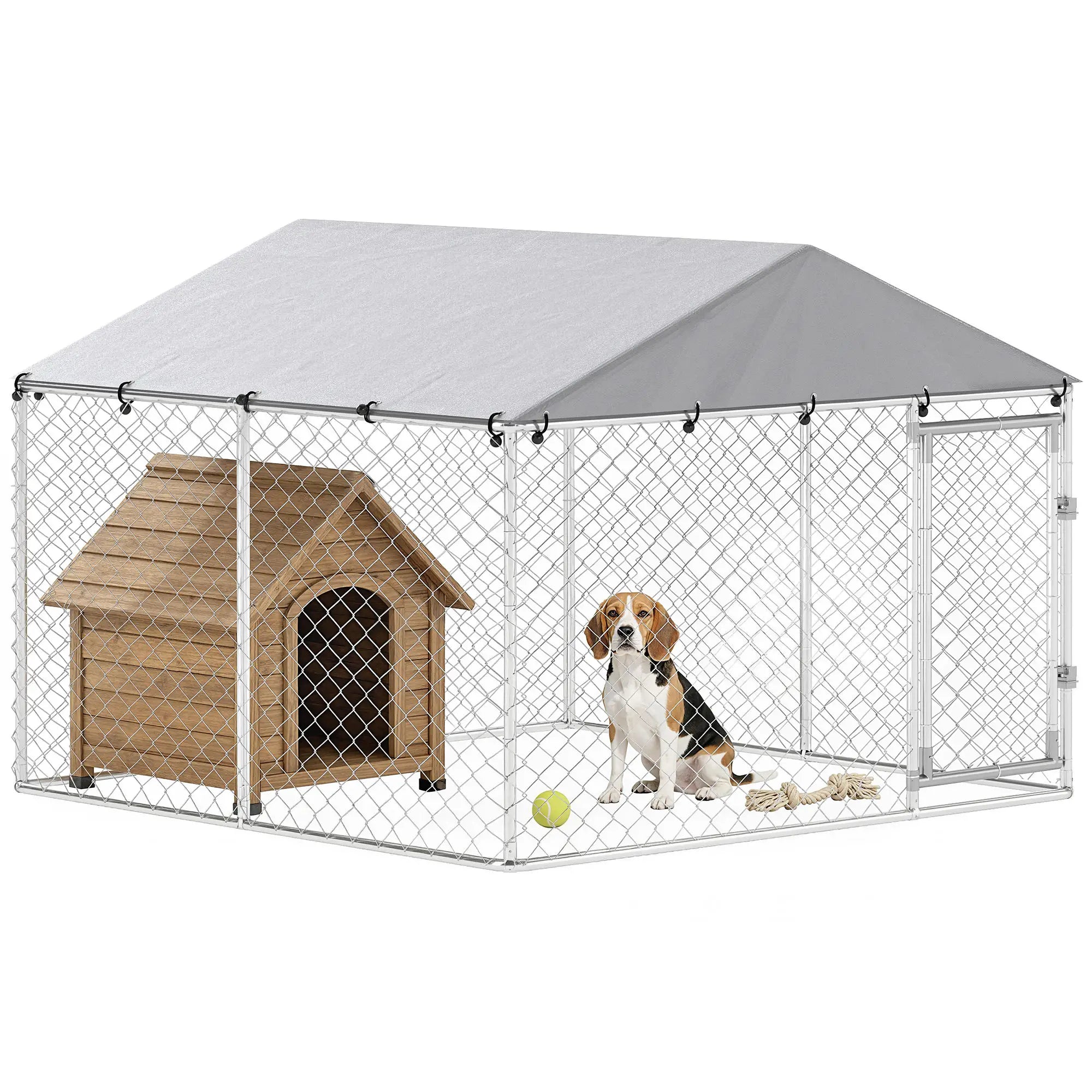 7.5 X 7.5 X 5.6 Ft Outdoor Dog Kennel, Galvanized Steel, Silver, Silver Dog Kennels at Gallery Canada