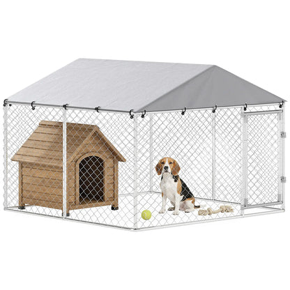 7.5 X 7.5 X 5.6 Ft Outdoor Dog Kennel, Galvanized Steel, Silver, Silver Dog Kennels at Gallery Canada