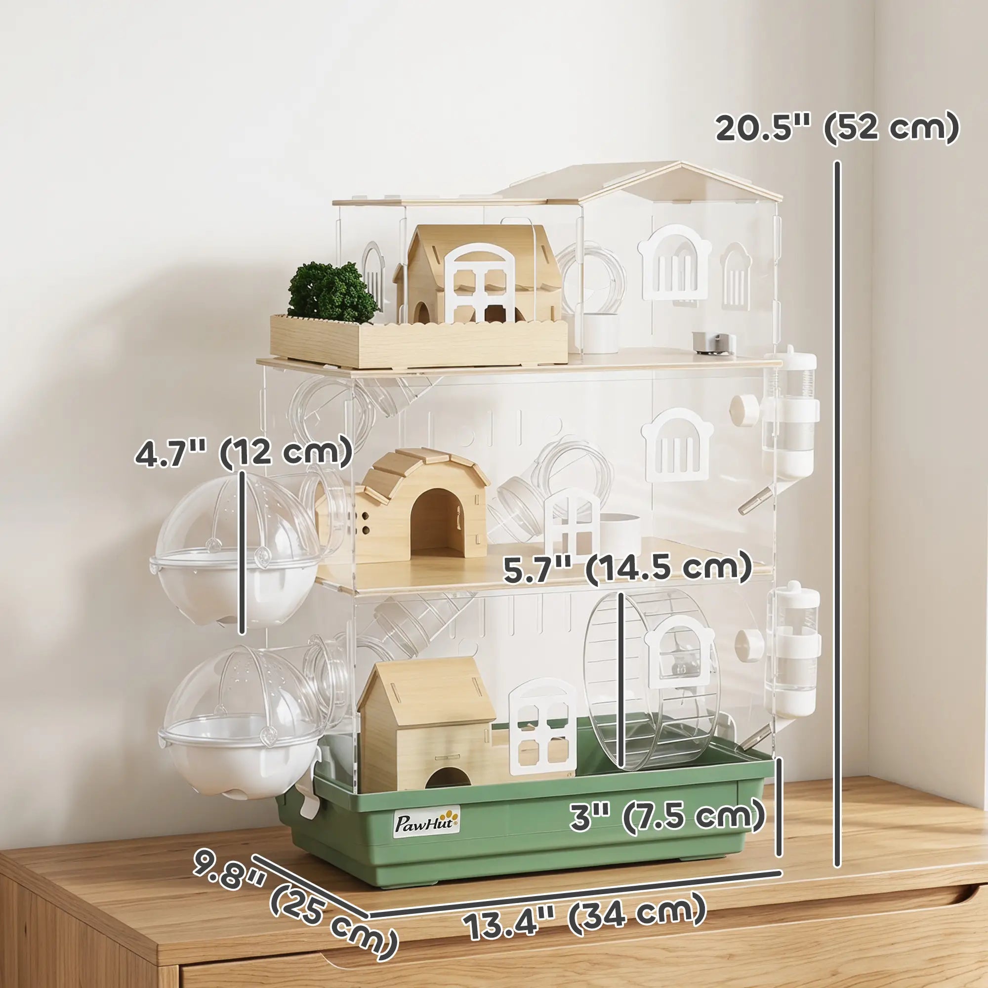 Large Hamster Cage, 3 Tiers Acrylic Hamster Habitat with Water Bottles, Running Wheel for Pet Mice, Dwarf Hamster Hamster Cages at Gallery Canada