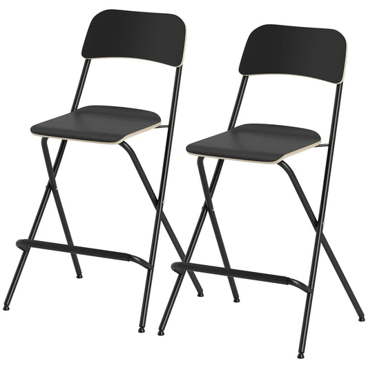 Folding Bar Stools Set of 2, Counter Height, Wooden Seat, Steel Frame, Black Bar Stools Black at Gallery Canada