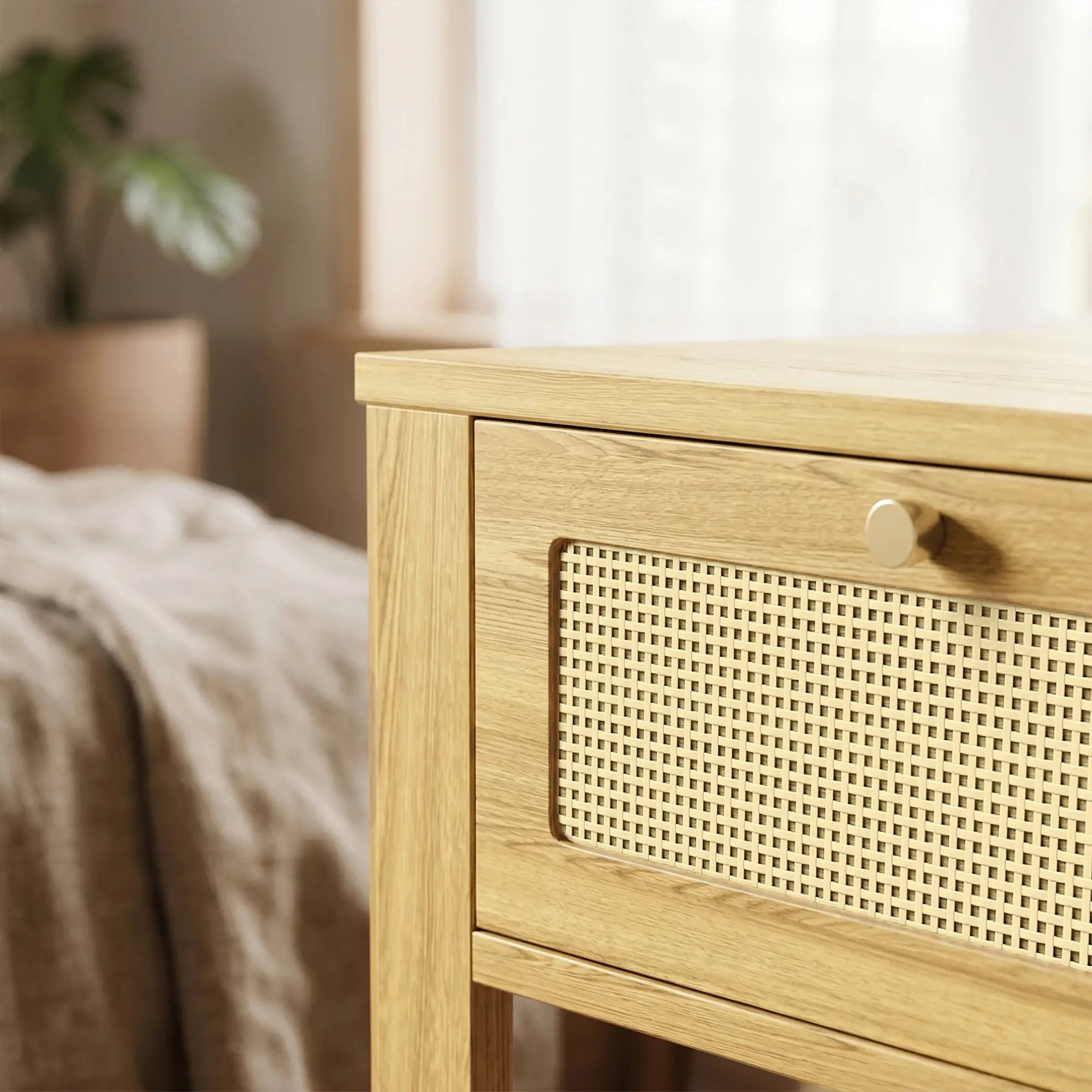 Nightstand Set of 2 With Drawer & Shelf, Natural Wood, Natural Wood Side Tables at Gallery Canada