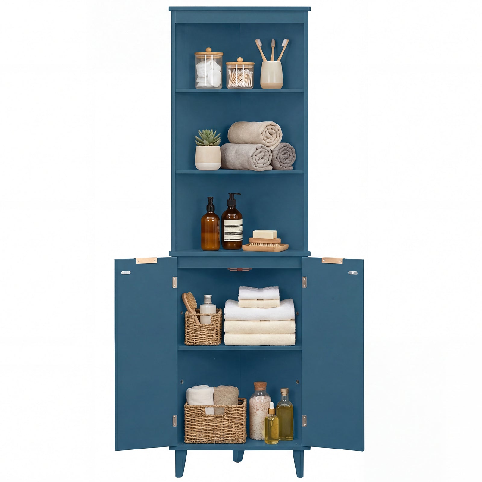 68 Inch Tall Bathroom Floor Storage Cabinet, Fluted Doors, Blue Floor Cabinets at Gallery Canada