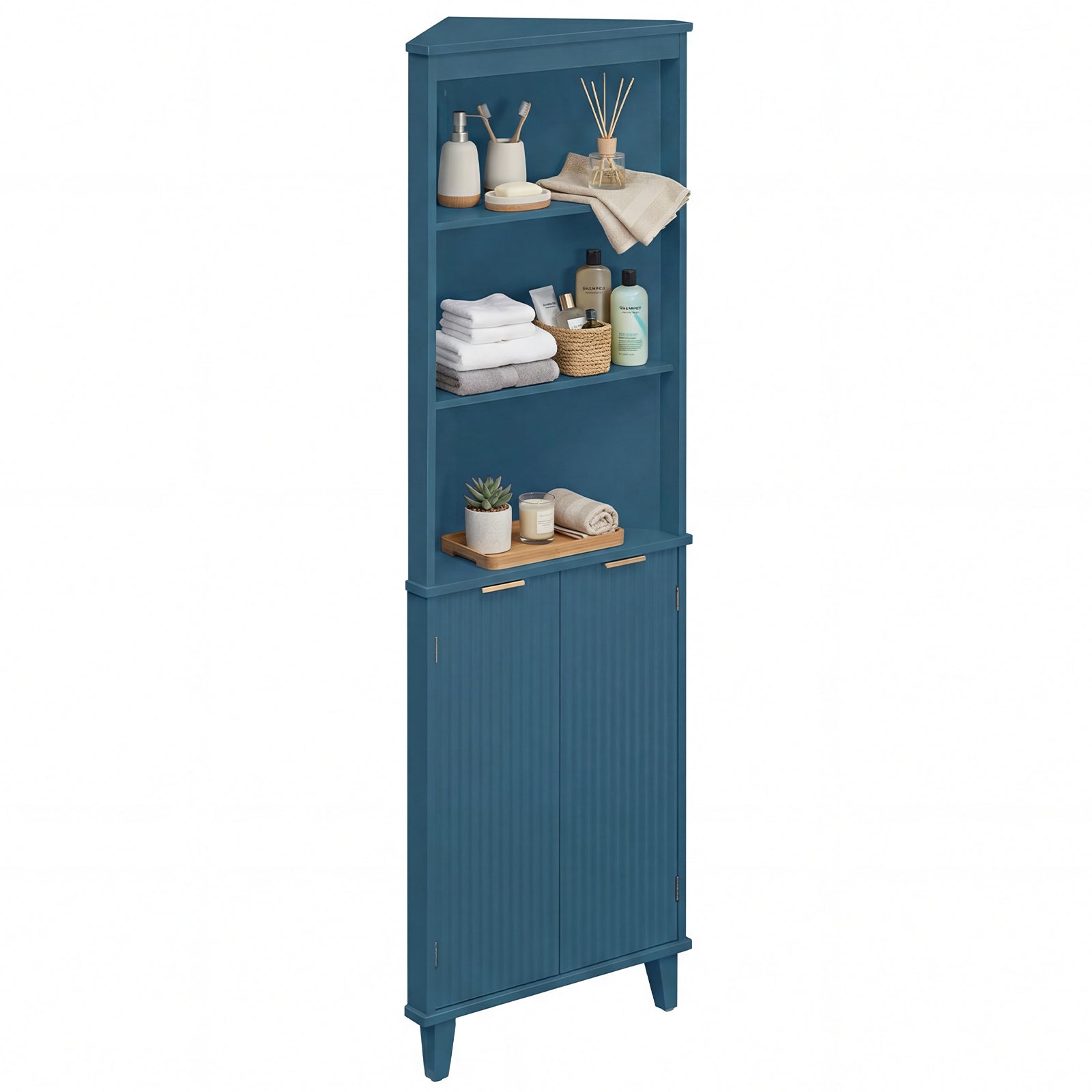 68 Inch Tall Bathroom Floor Storage Cabinet, Fluted Doors, Blue Floor Cabinets at Gallery Canada