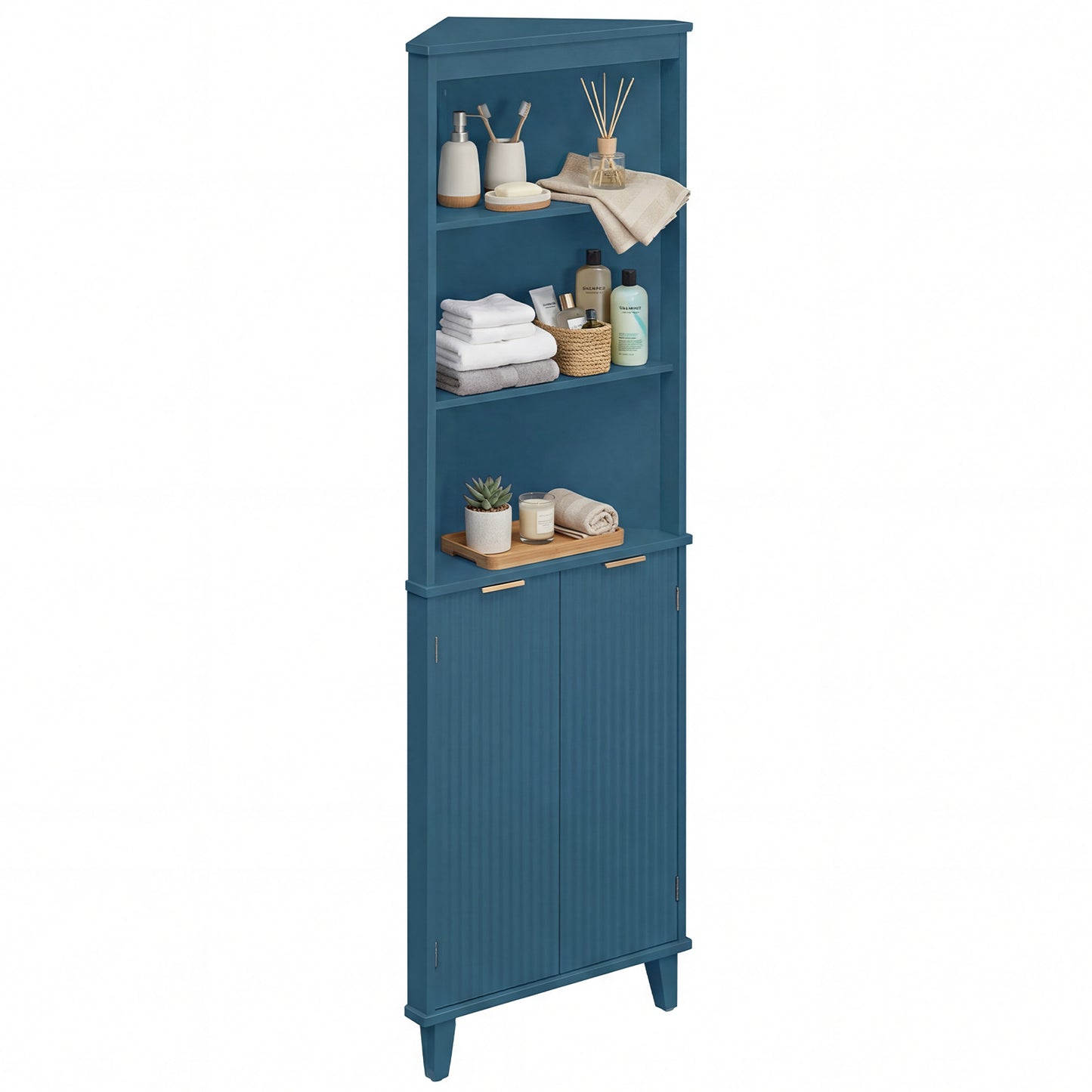68 Inch Tall Bathroom Floor Storage Cabinet, Fluted Doors, Blue Floor Cabinets at Gallery Canada