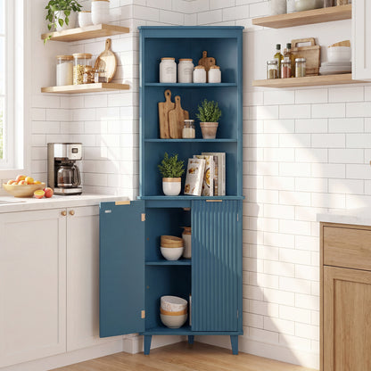 68 Inch Tall Bathroom Floor Storage Cabinet, Fluted Doors, Blue Floor Cabinets at Gallery Canada