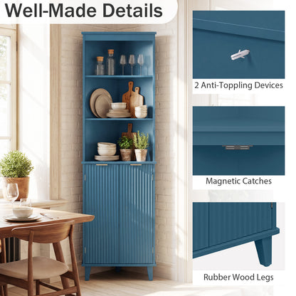 68 Inch Tall Bathroom Floor Storage Cabinet, Fluted Doors, Blue Floor Cabinets at Gallery Canada