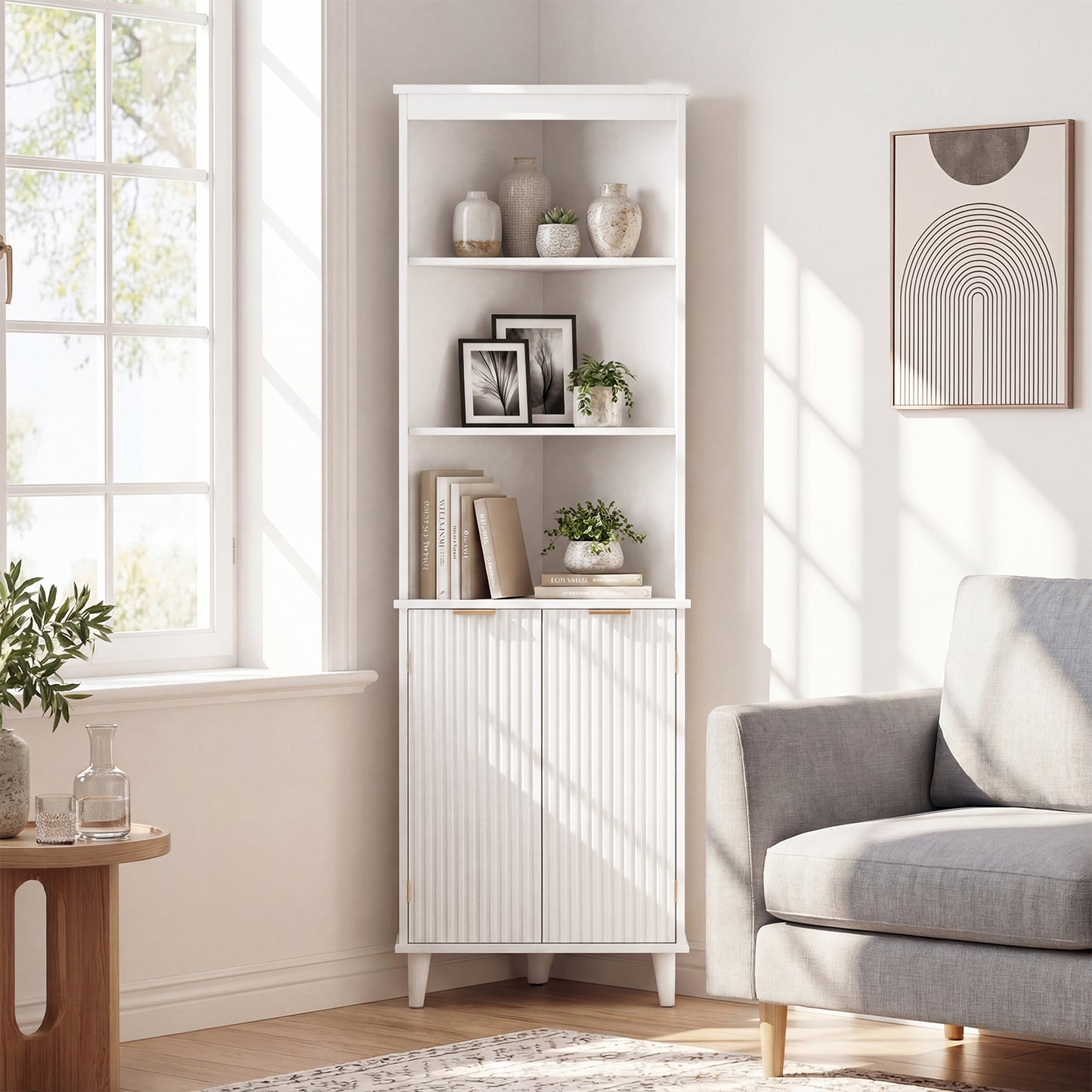 68 Inch Tall Bathroom Floor Storage Cabinet, Fluted Doors, White Floor Cabinets at Gallery Canada