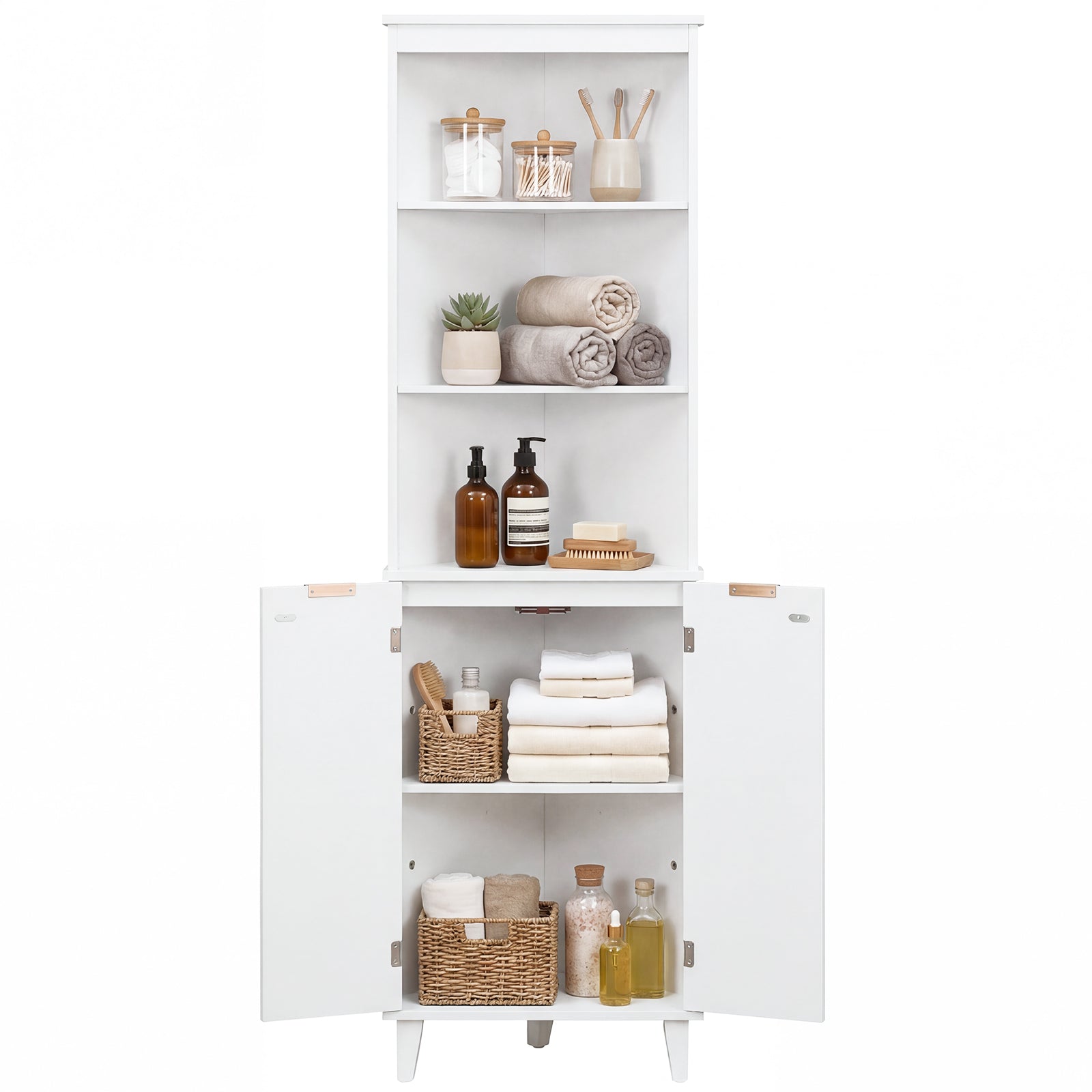 68 Inch Tall Bathroom Floor Storage Cabinet, Fluted Doors, White Floor Cabinets White at Gallery Canada