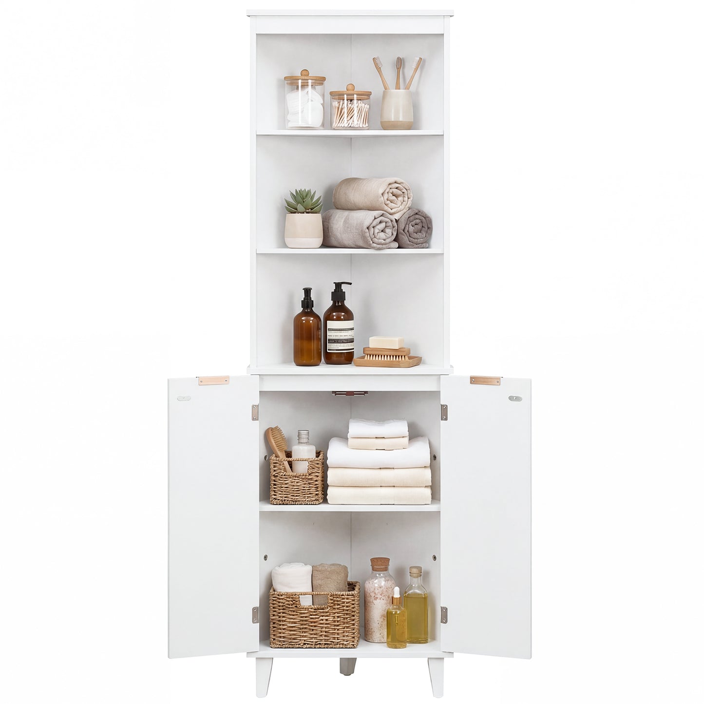 68 Inch Tall Bathroom Floor Storage Cabinet, Fluted Doors, White Floor Cabinets White at Gallery Canada