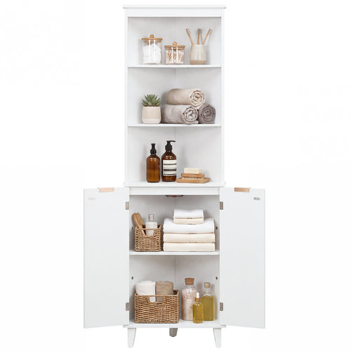 68 Inch Tall Bathroom Floor Storage Cabinet, Fluted Doors, White