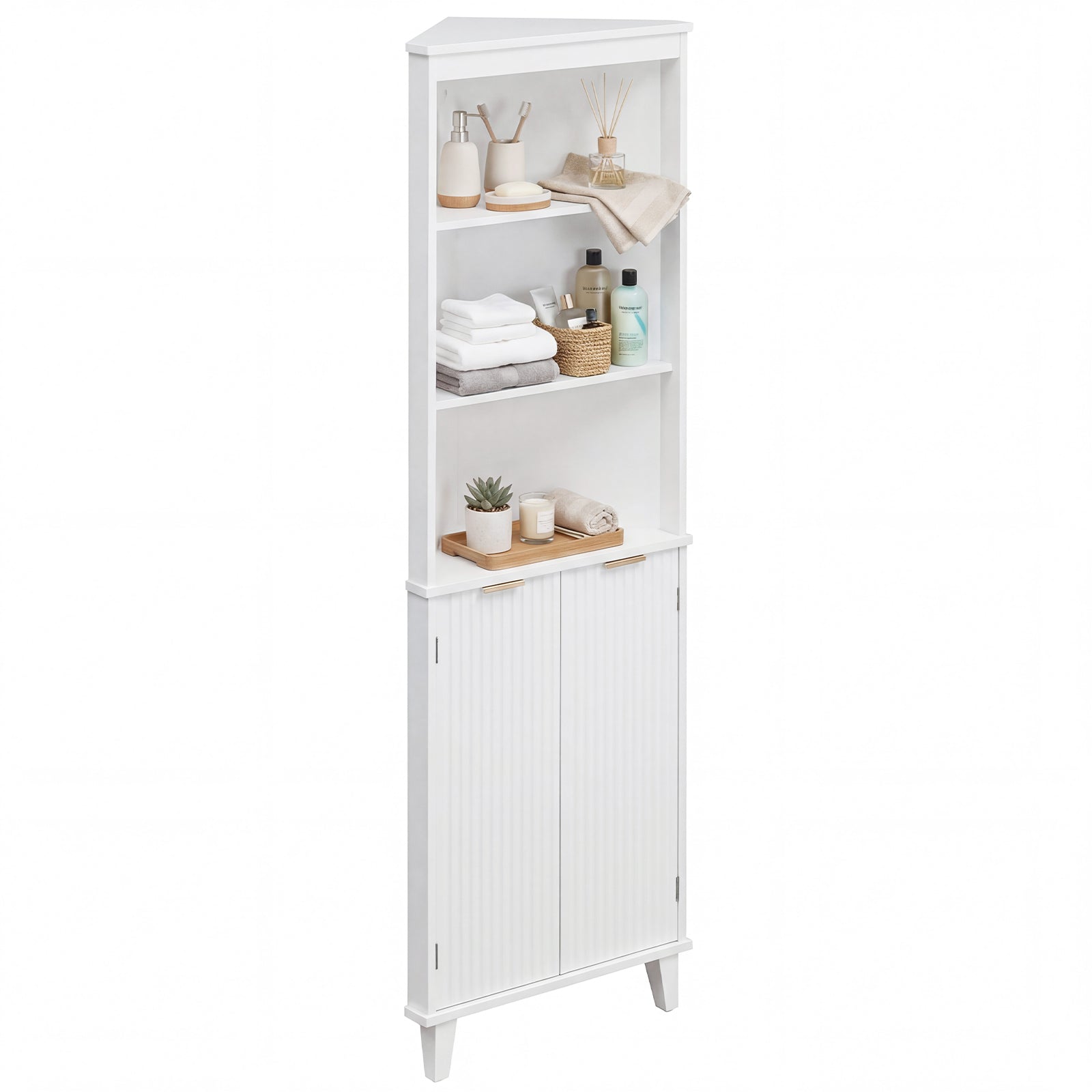 68 Inch Tall Bathroom Floor Storage Cabinet, Fluted Doors, White Floor Cabinets at Gallery Canada