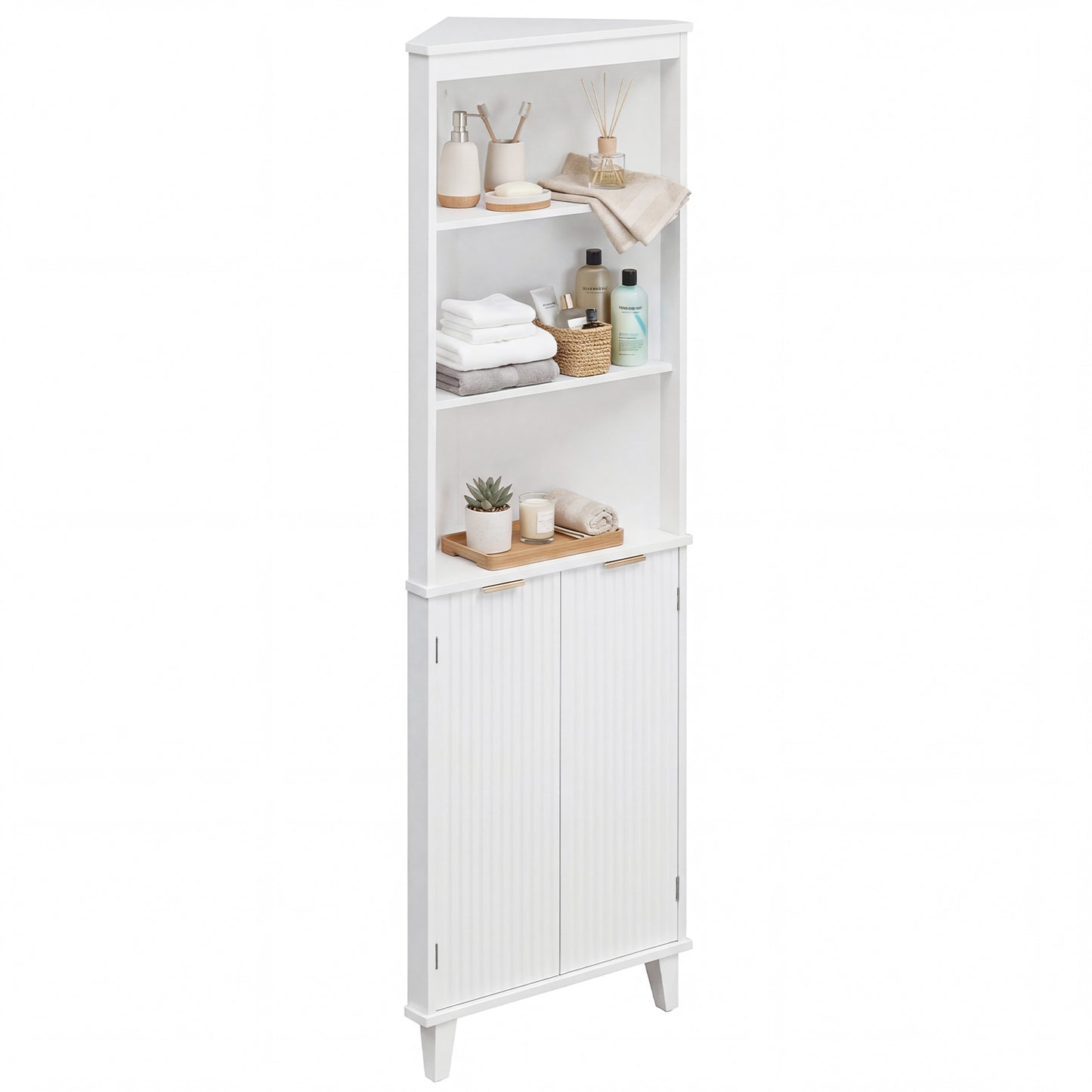 68 Inch Tall Bathroom Floor Storage Cabinet, Fluted Doors, White Floor Cabinets at Gallery Canada