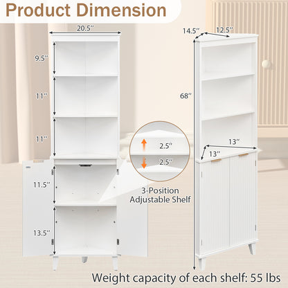 68 Inch Tall Bathroom Floor Storage Cabinet, Fluted Doors, White Floor Cabinets at Gallery Canada