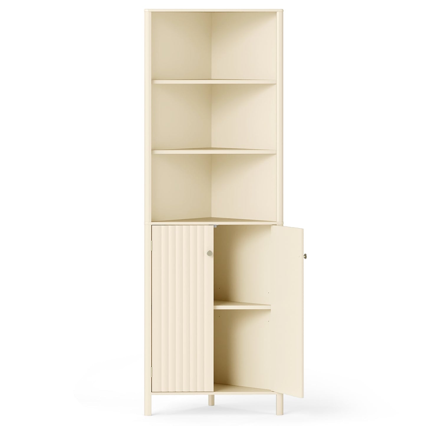 68 Inch Tall Corner Cabinet with 5 Shelves and 2 Fluted Doors for Bathroom, Beige Floor Cabinets at Gallery Canada
