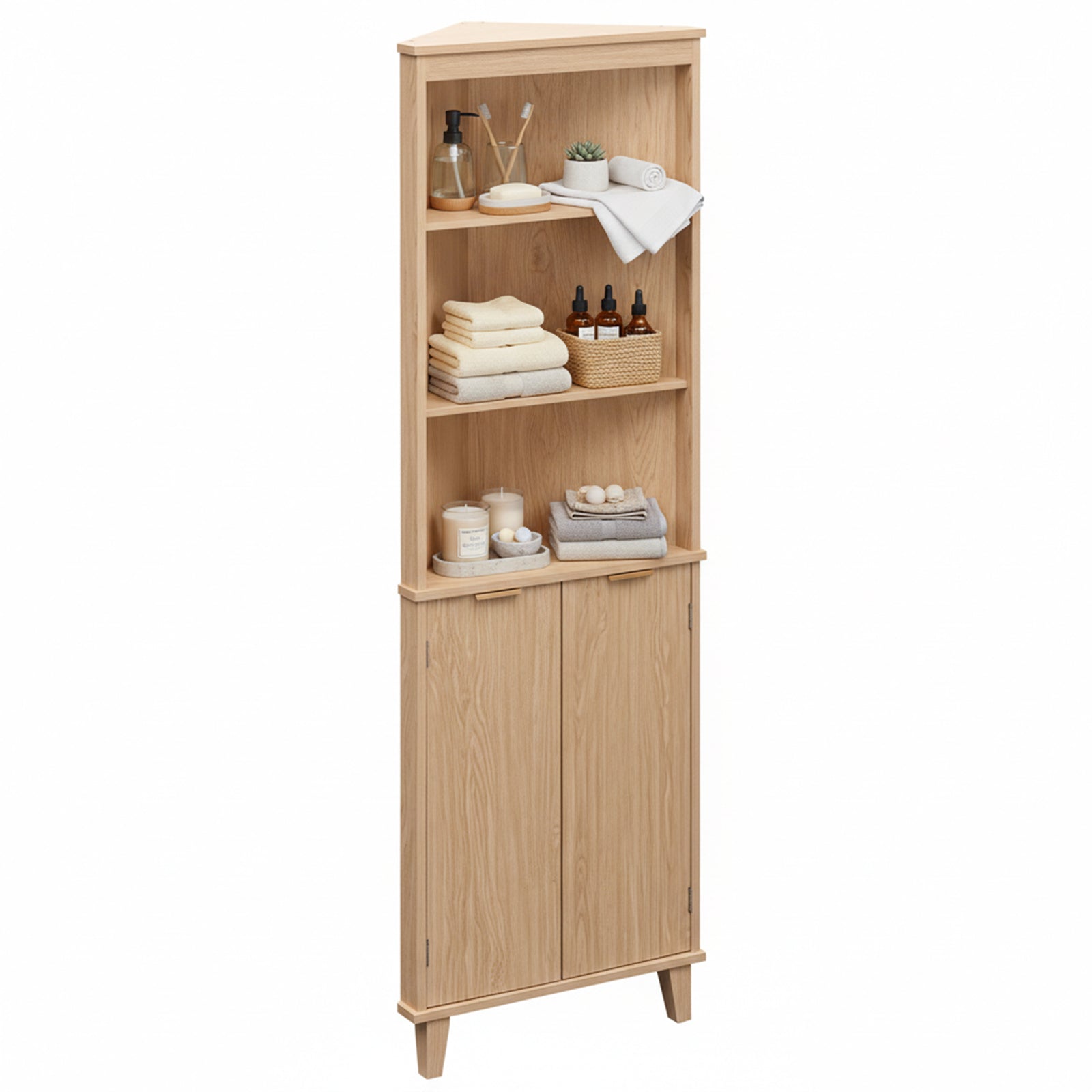 68 Inch Corner Cabinet With Fluted Doors, Oak Floor Cabinets at Gallery Canada