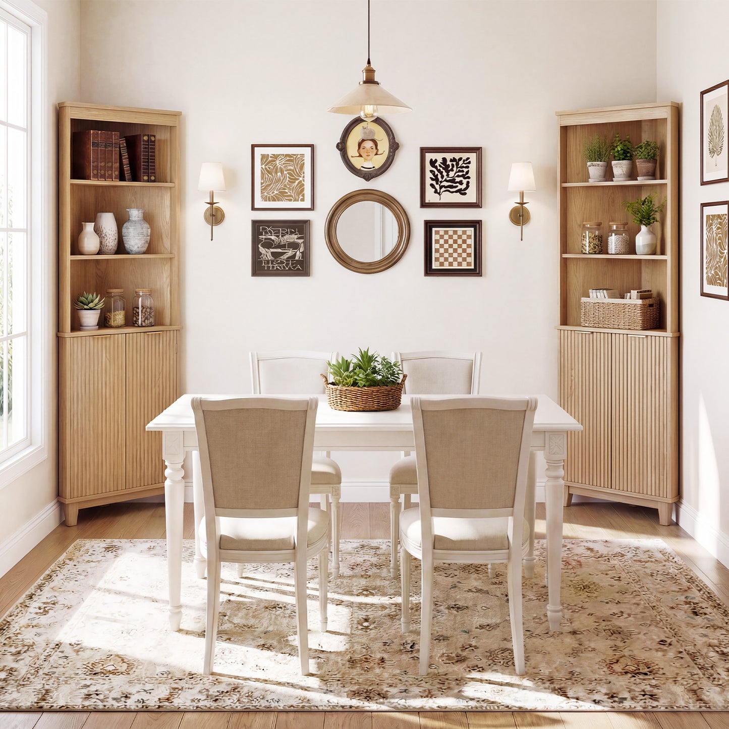 68 Inch Corner Cabinet With Fluted Doors, Oak Floor Cabinets at Gallery Canada