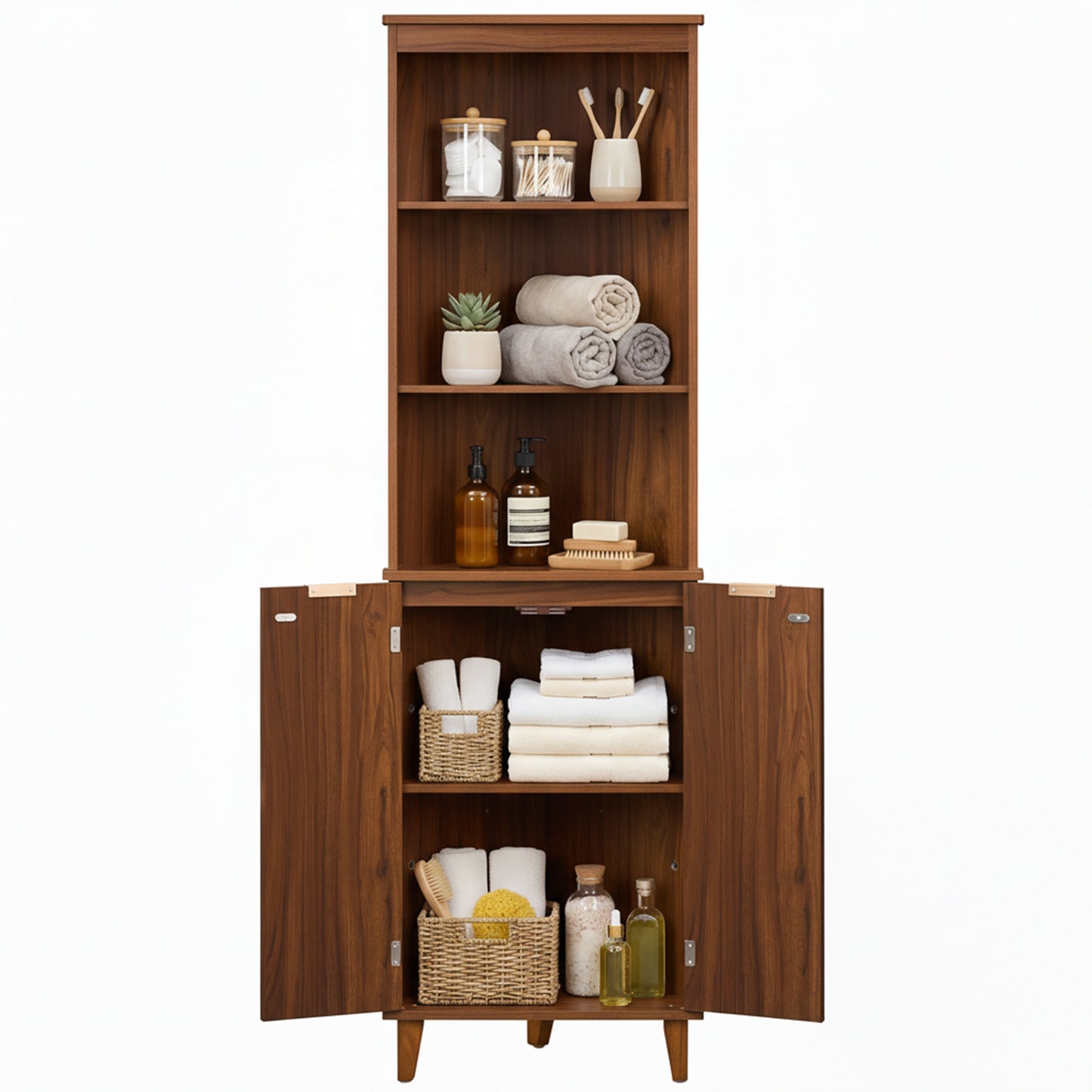 68 Inch Corner Cabinet, Fluted Doors, Walnut Floor Cabinets Walnut at Gallery Canada