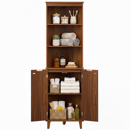 68 Inch Corner Cabinet, Fluted Doors, Walnut Floor Cabinets Walnut at Gallery Canada